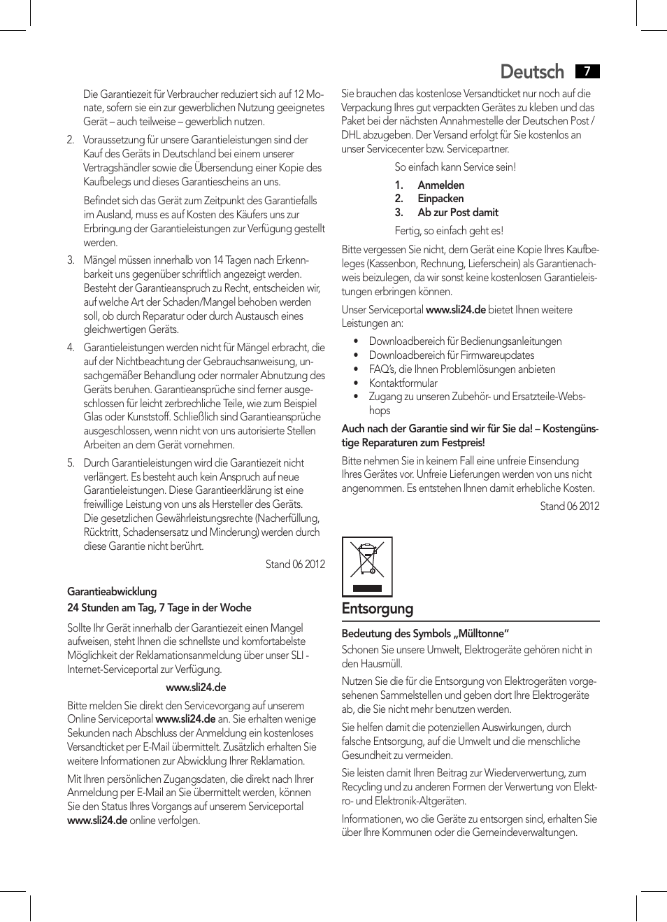 Deutsch, Entsorgung | AEG MD 5613 User Manual | Page 7 / 42