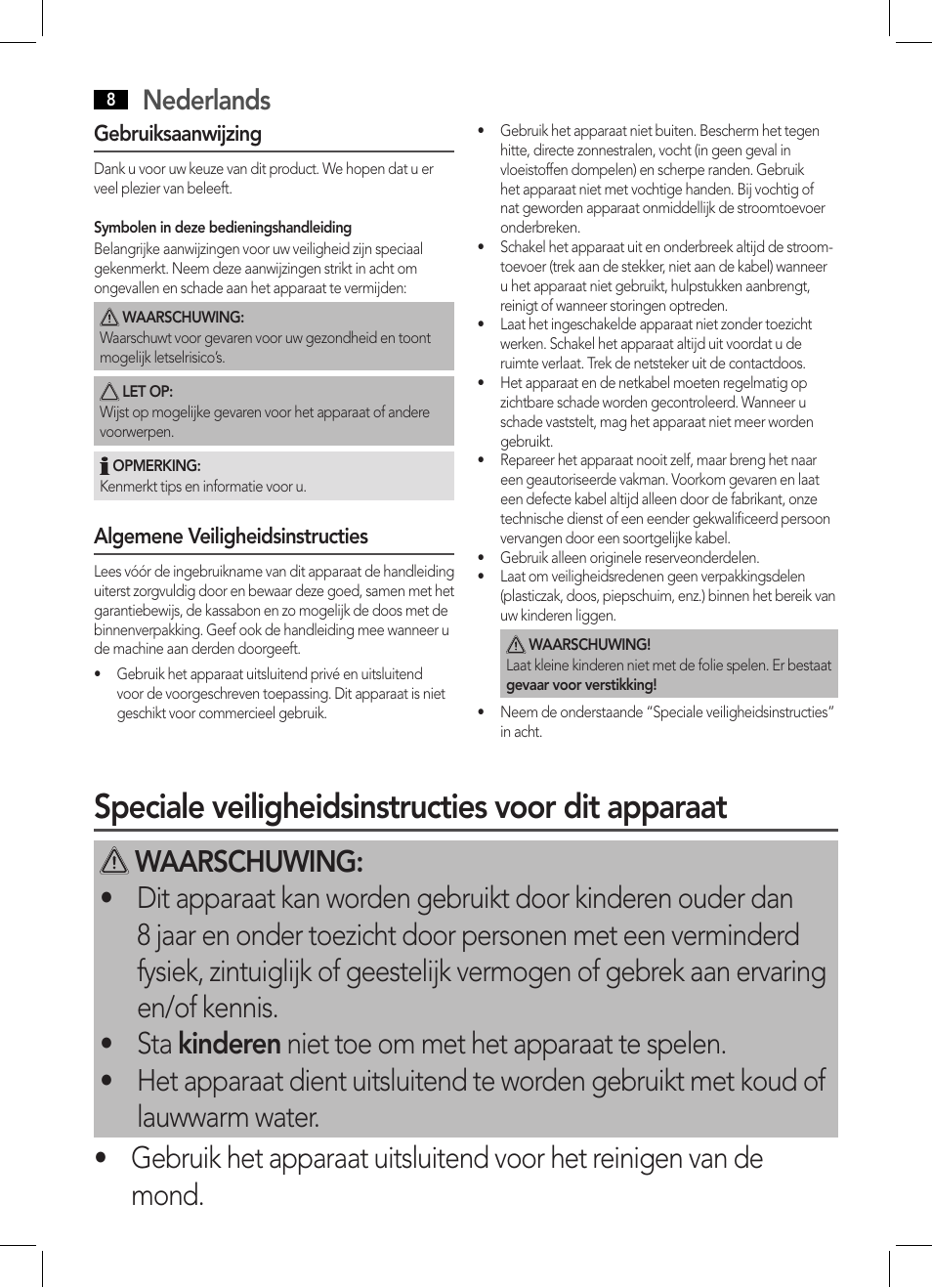 Speciale veiligheidsinstructies voor dit apparaat, Nederlands | AEG MD 5613 User Manual | Page 8 / 42