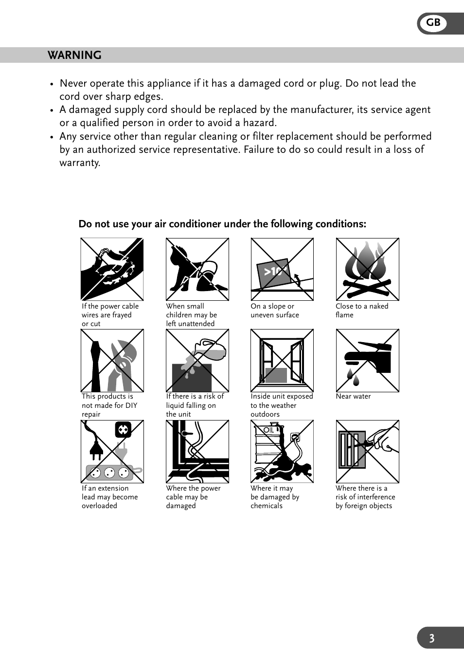 Warning | Amcor 9KE-410 User Manual | Page 3 / 16
