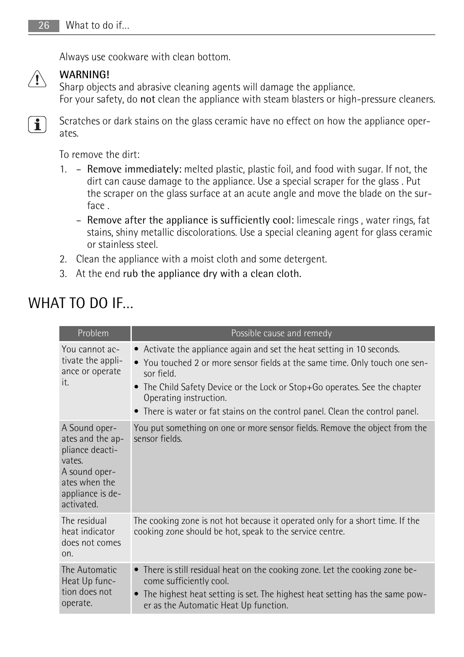 What to do if | AEG HE604078XB User Manual | Page 26 / 72