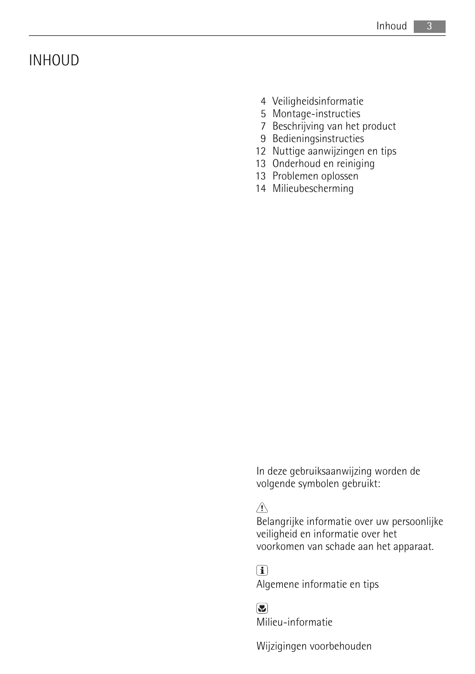 Inhoud | AEG HE604078XB User Manual | Page 3 / 72