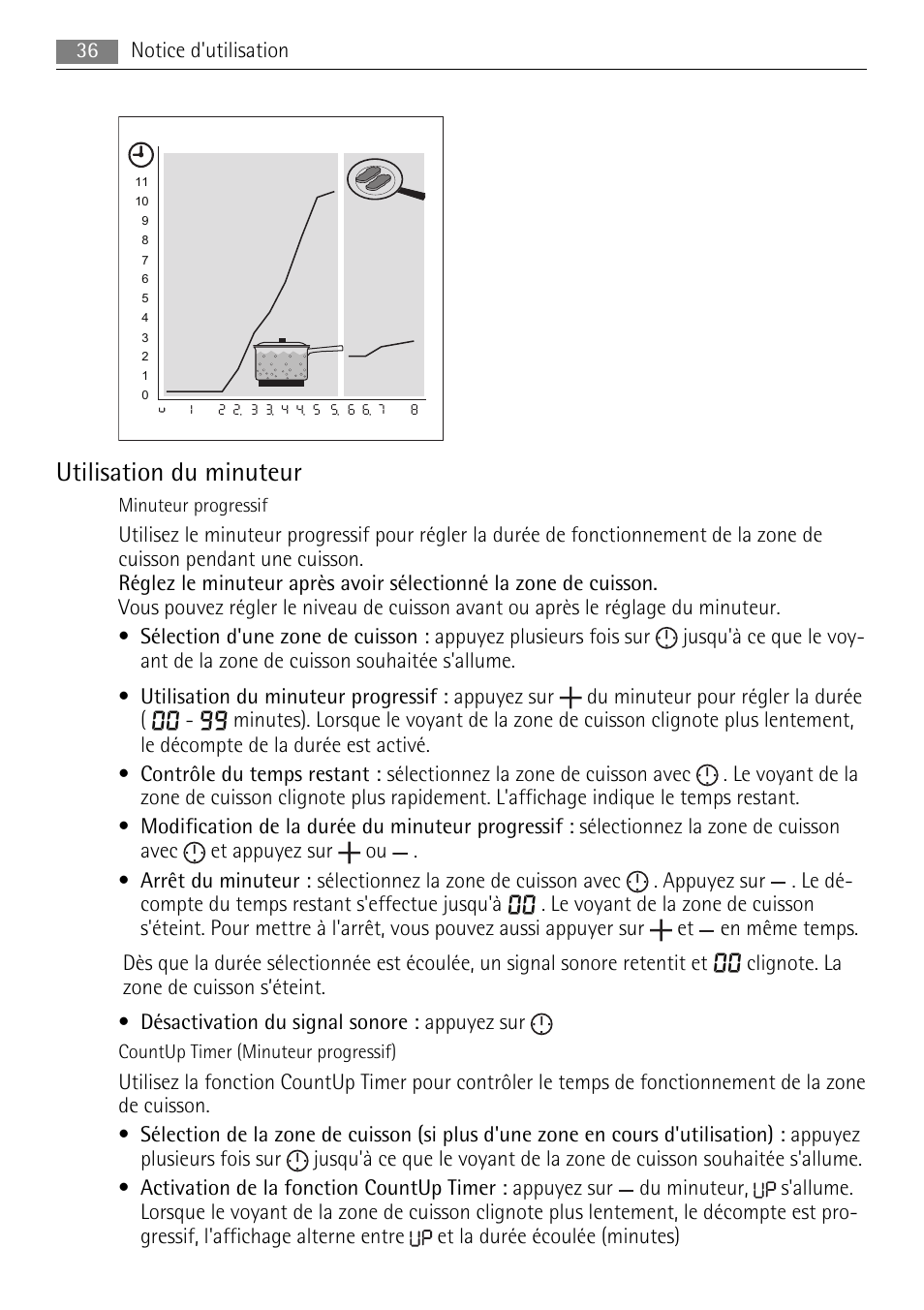 Utilisation du minuteur | AEG HE604078XB User Manual | Page 36 / 72