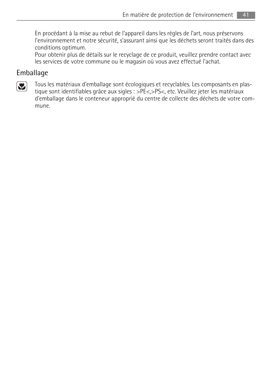 Emballage | AEG HE604078XB User Manual | Page 41 / 72