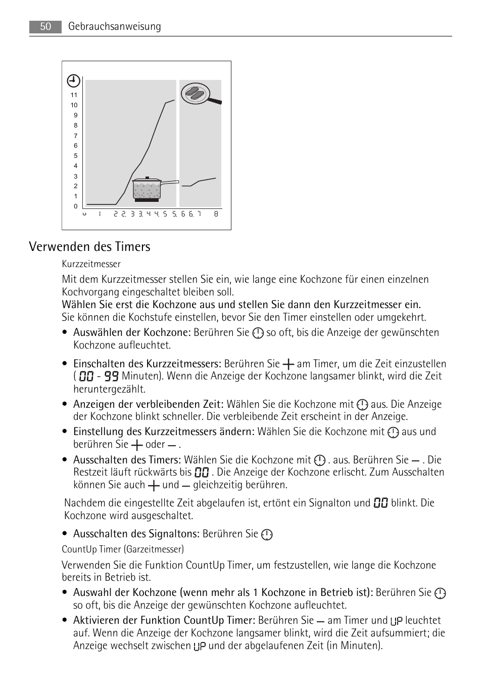 Verwenden des timers | AEG HE604078XB User Manual | Page 50 / 72