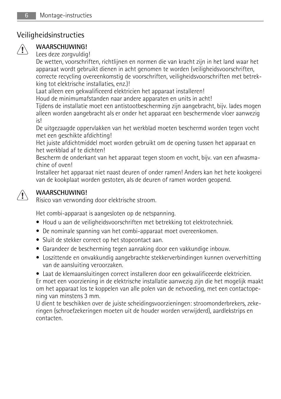 Veiligheidsinstructies | AEG HE604078XB User Manual | Page 6 / 72