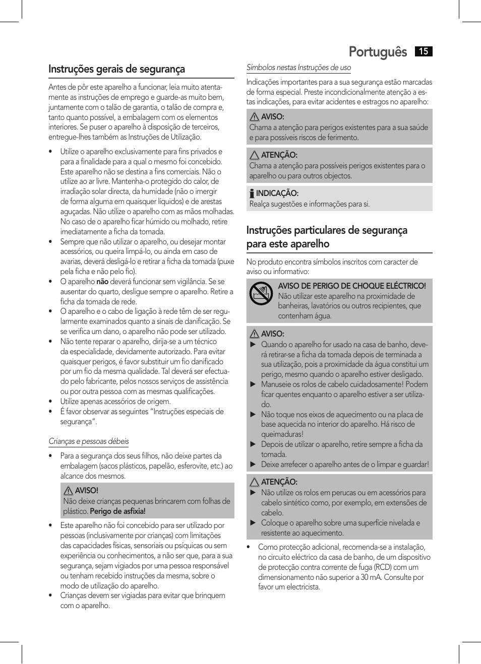 Português, Instruções gerais de segurança | AEG LW 5583 User Manual | Page 15 / 36