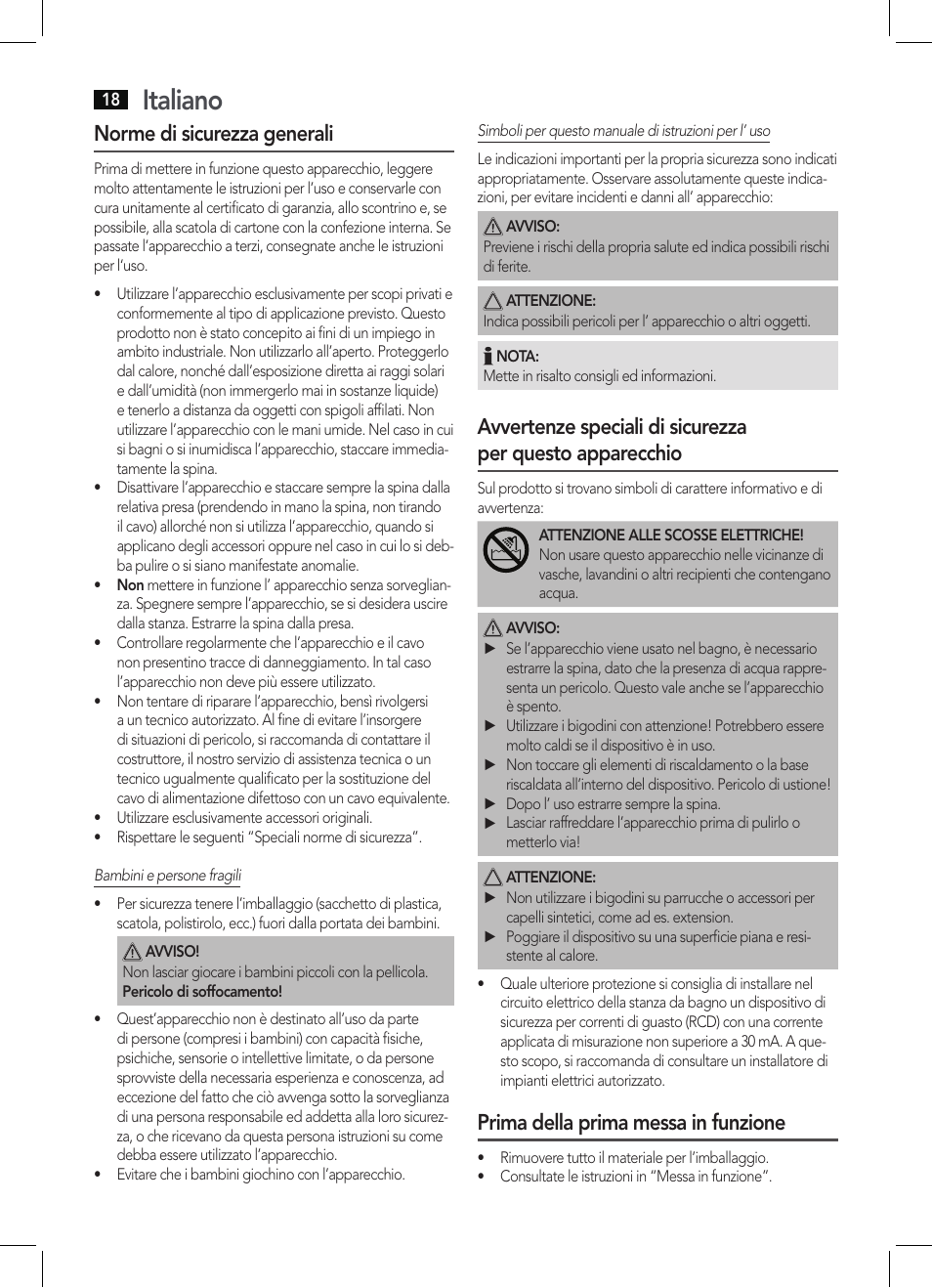 Italiano, Norme di sicurezza generali, Prima della prima messa in funzione | AEG LW 5583 User Manual | Page 18 / 36