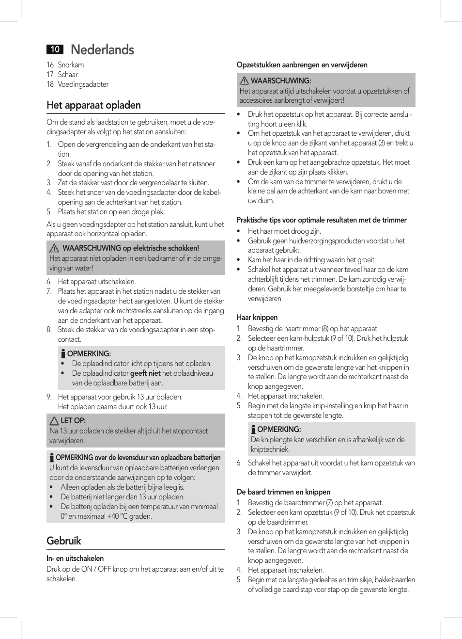 Nederlands, Het apparaat opladen, Gebruik | AEG BHT 5615 User Manual | Page 10 / 50