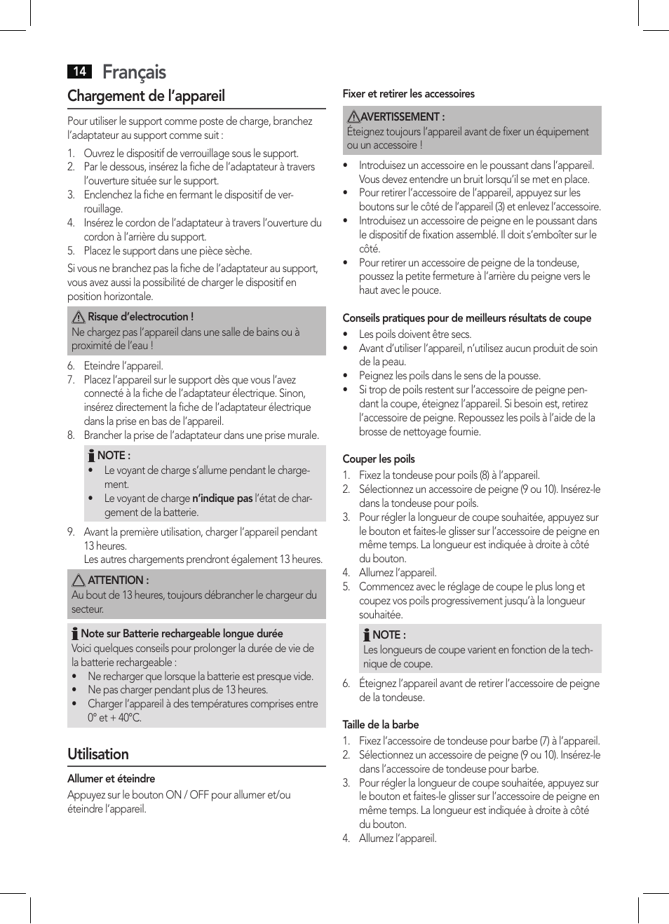 Français, Chargement de l’appareil, Utilisation | AEG BHT 5615 User Manual | Page 14 / 50