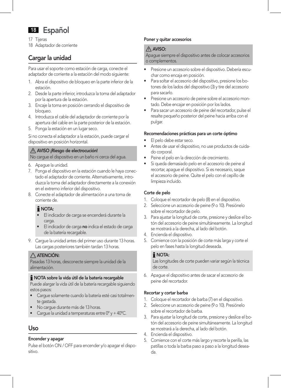 Español, Cargar la unidad | AEG BHT 5615 User Manual | Page 18 / 50