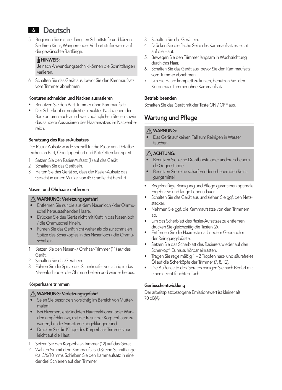 Deutsch, Wartung und pflege | AEG BHT 5615 User Manual | Page 6 / 50