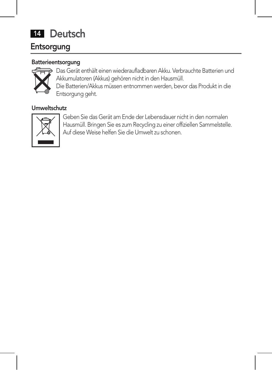 Deutsch, Entsorgung | AEG BSS 4810 User Manual | Page 14 / 62