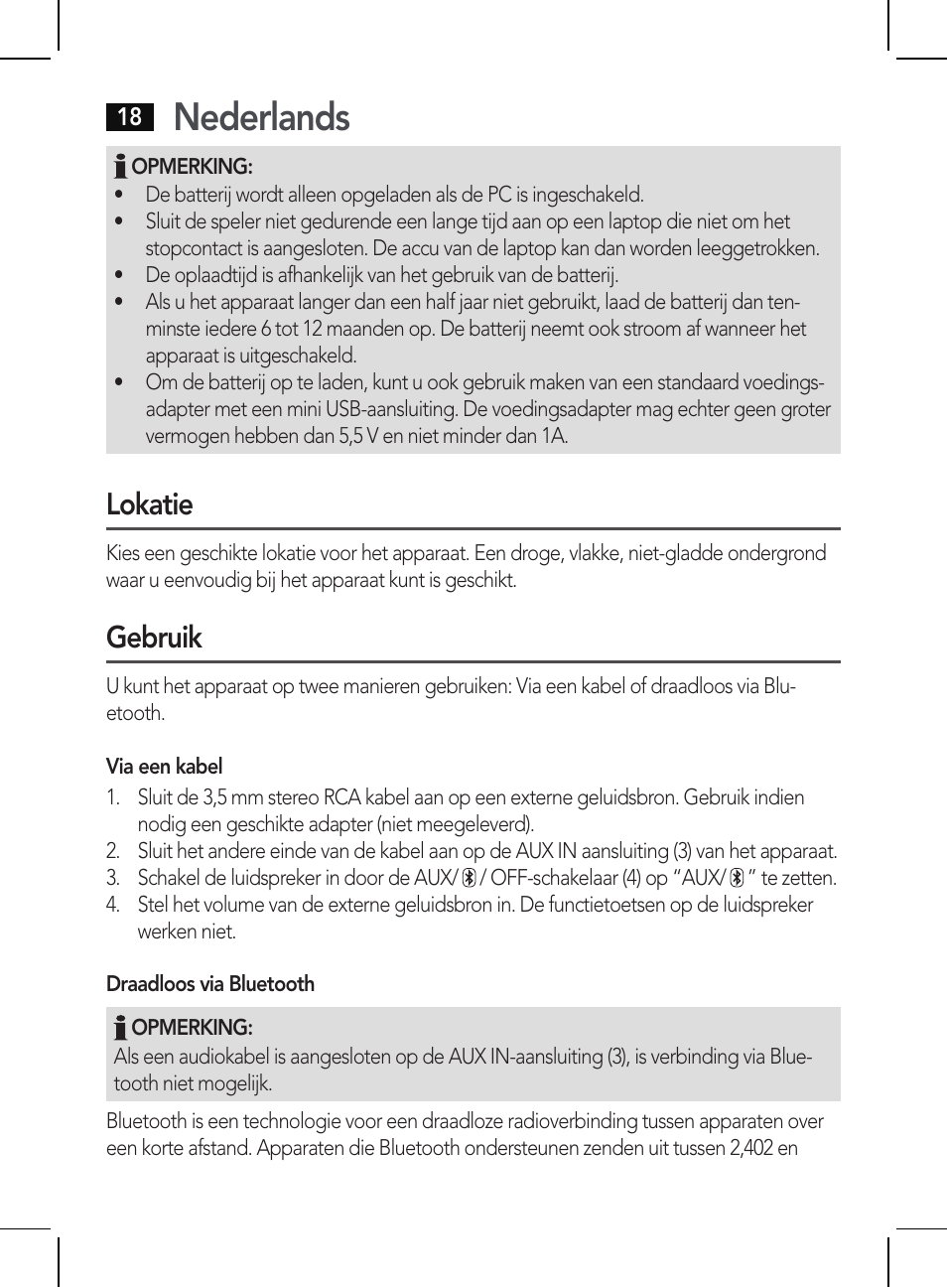 Nederlands, Lokatie, Gebruik | AEG BSS 4810 User Manual | Page 18 / 62