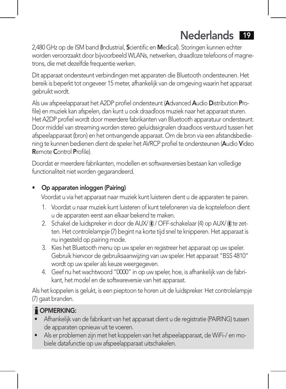 Nederlands | AEG BSS 4810 User Manual | Page 19 / 62