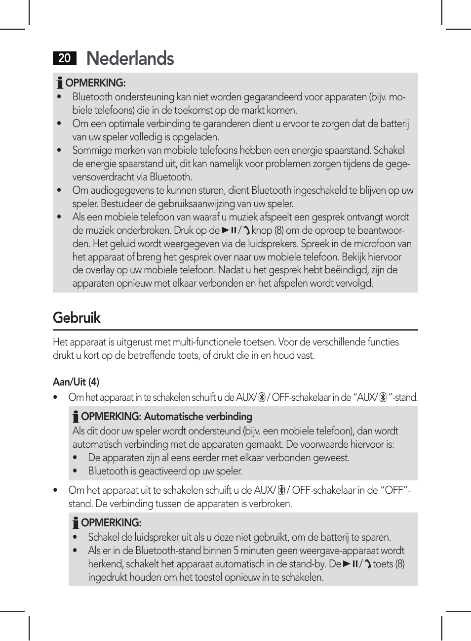 Nederlands, Gebruik | AEG BSS 4810 User Manual | Page 20 / 62