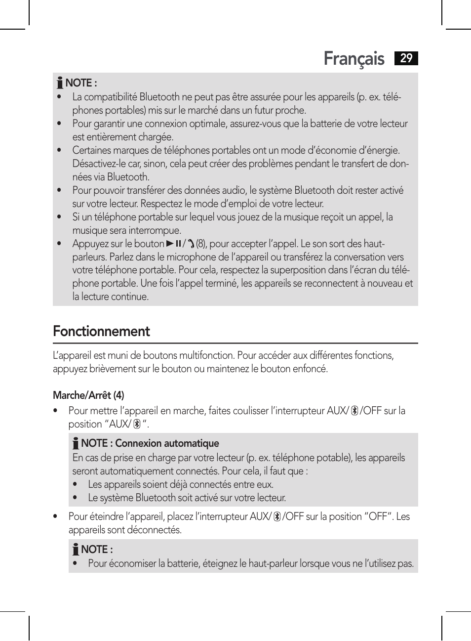 Français, Fonctionnement | AEG BSS 4810 User Manual | Page 29 / 62