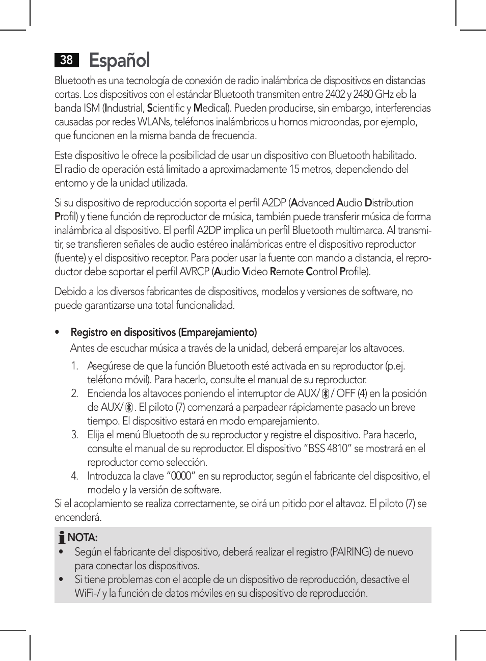 Español | AEG BSS 4810 User Manual | Page 38 / 62