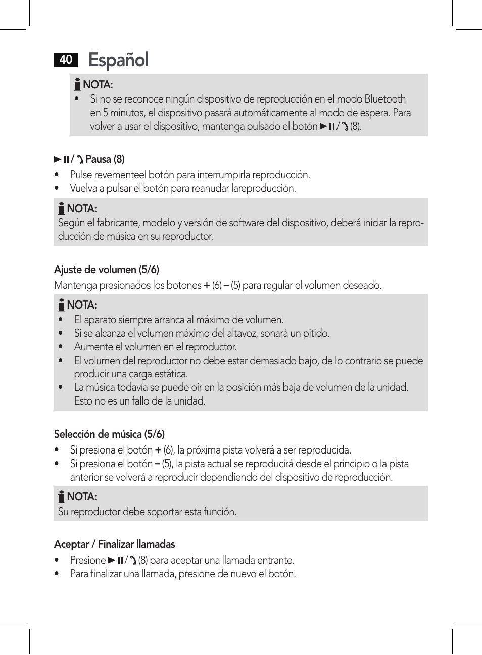 Español | AEG BSS 4810 User Manual | Page 40 / 62