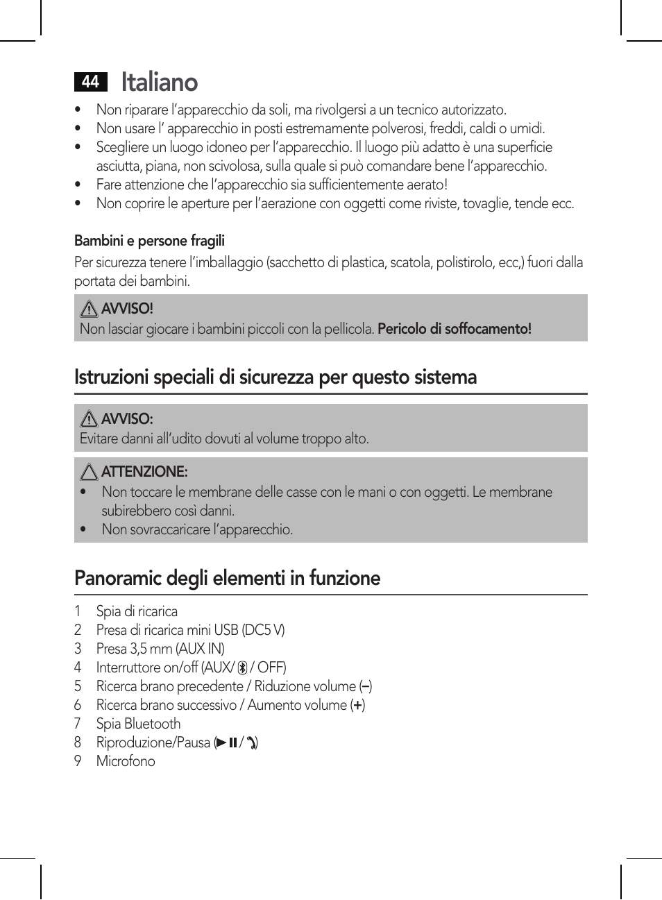Italiano, Panoramic degli elementi in funzione | AEG BSS 4810 User Manual | Page 44 / 62