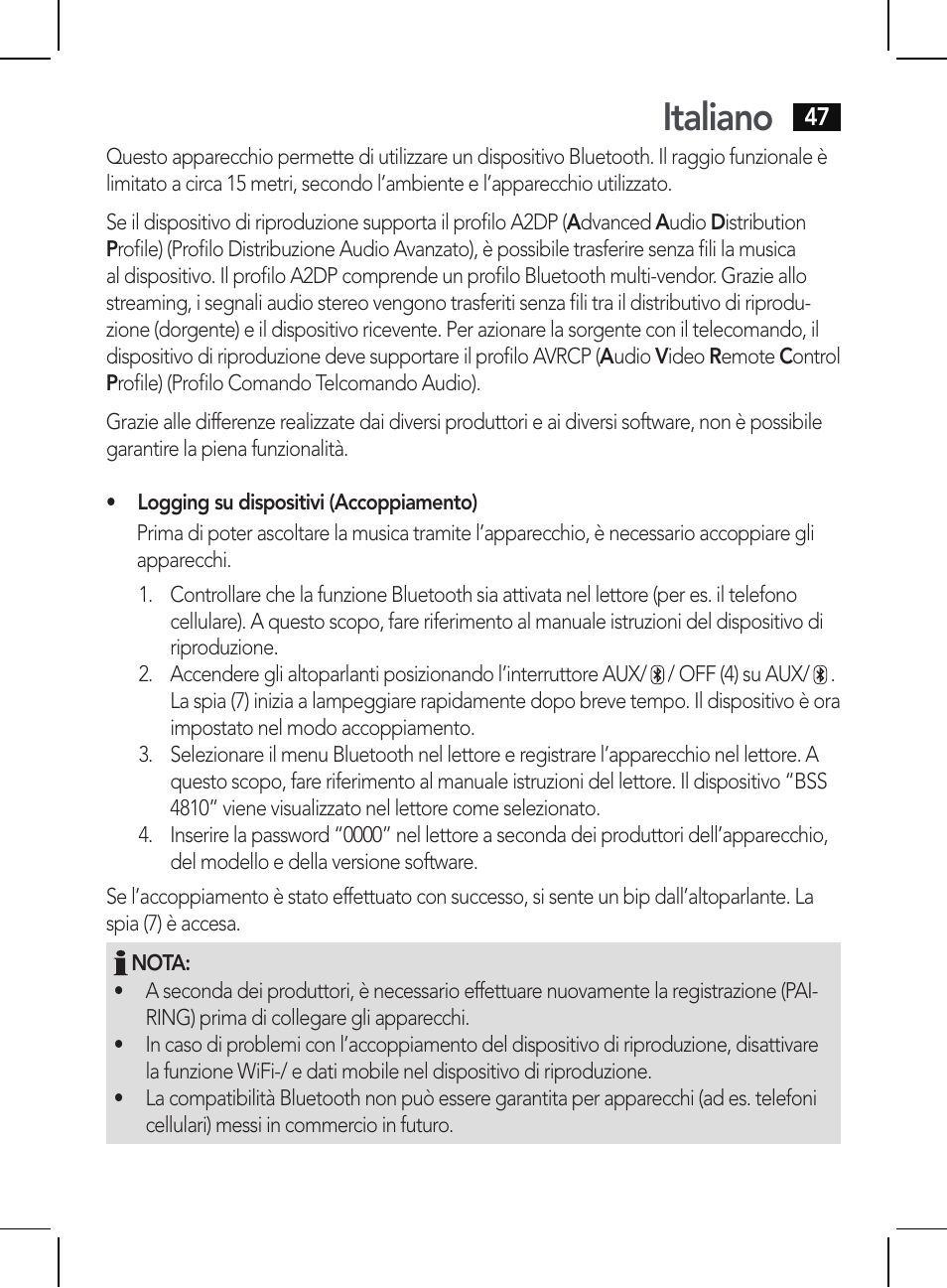 Italiano | AEG BSS 4810 User Manual | Page 47 / 62