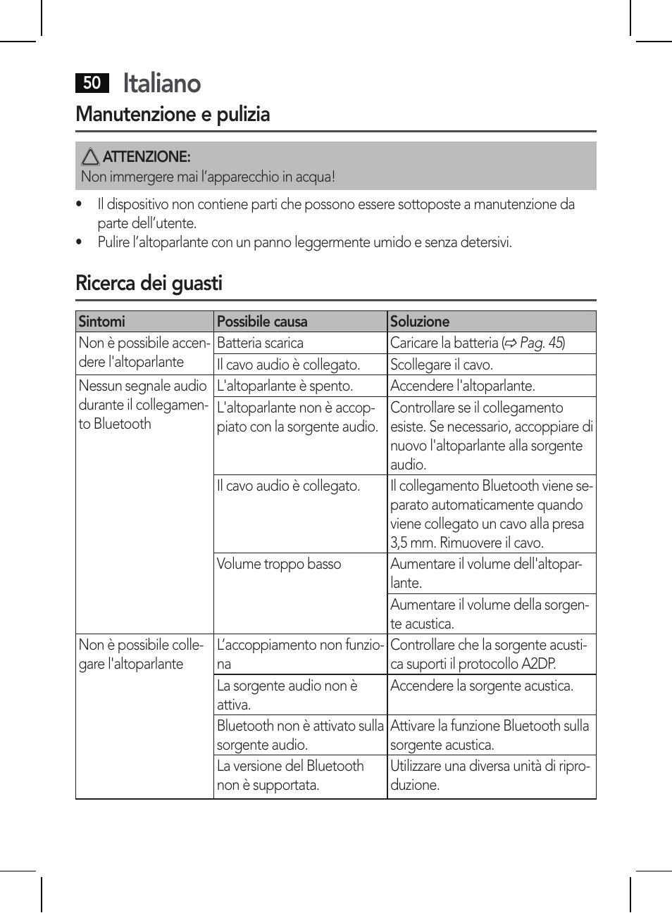 Italiano, Manutenzione e pulizia, Ricerca dei guasti | AEG BSS 4810 User Manual | Page 50 / 62