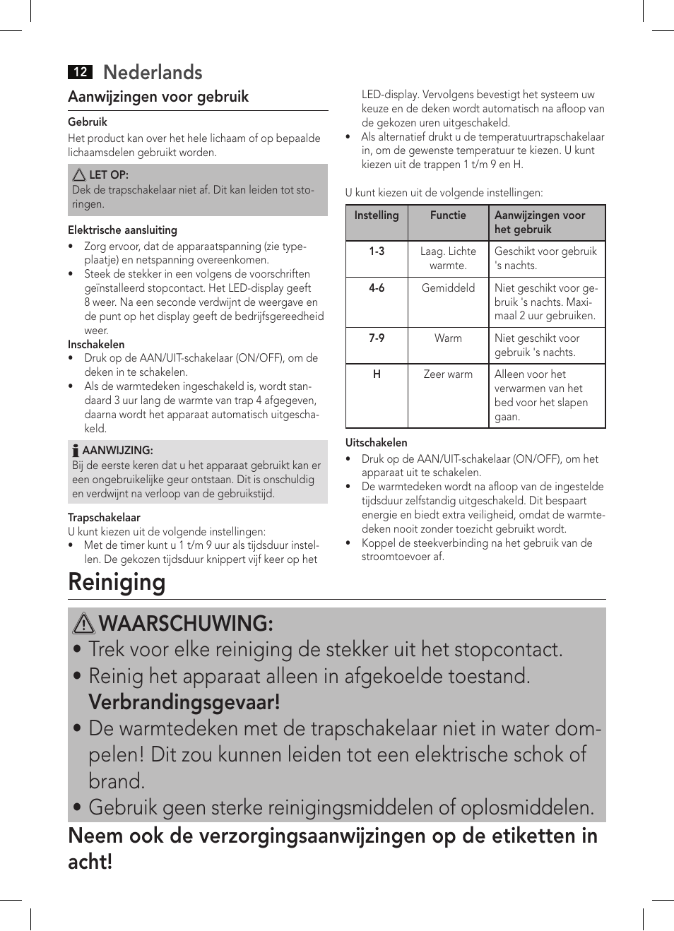 Reiniging, Nederlands | AEG WZD 5648 User Manual | Page 12 / 60