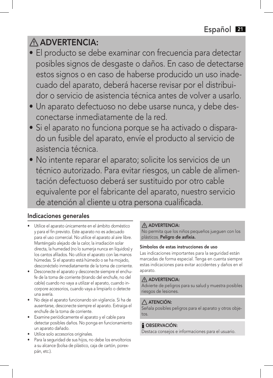 Español | AEG WZD 5648 User Manual | Page 21 / 60