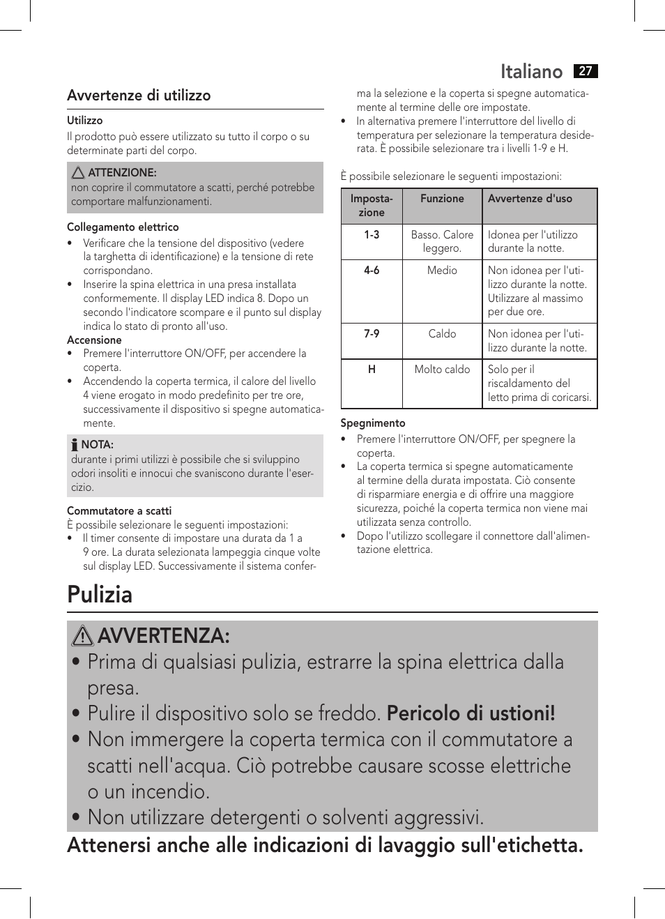 Pulizia, Italiano | AEG WZD 5648 User Manual | Page 27 / 60