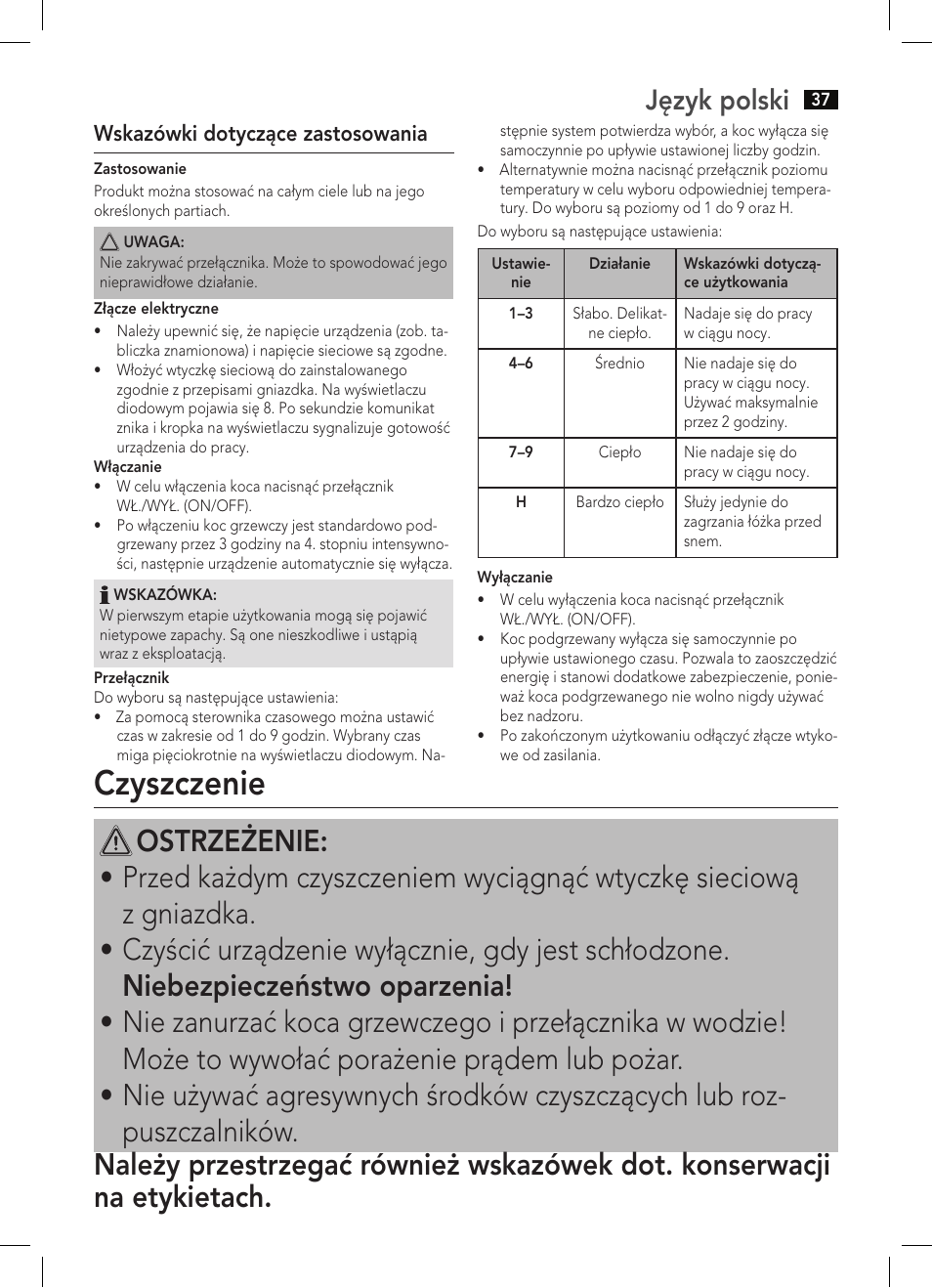 Czyszczenie, Język polski | AEG WZD 5648 User Manual | Page 37 / 60