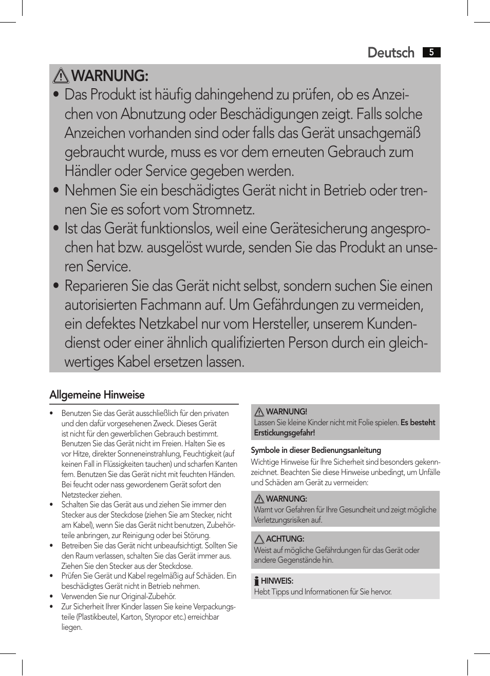 Deutsch | AEG WZD 5648 User Manual | Page 5 / 60