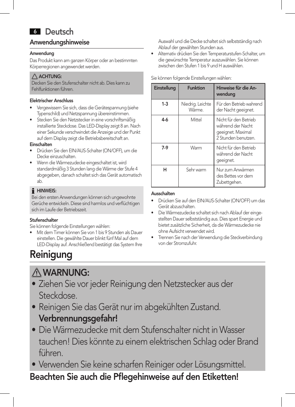 Reinigung, Deutsch | AEG WZD 5648 User Manual | Page 6 / 60