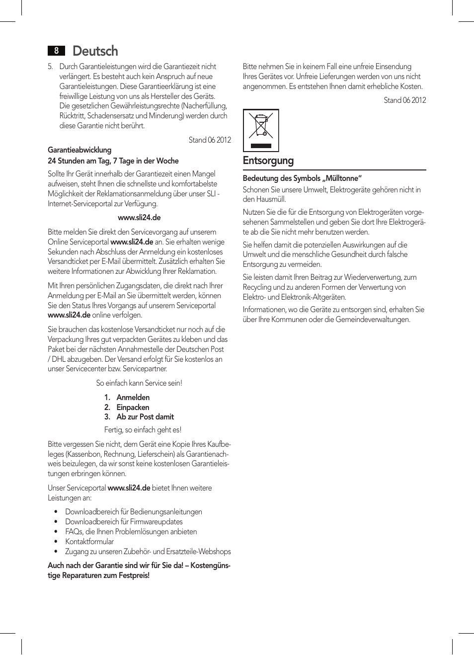 Deutsch, Entsorgung | AEG WZD 5648 User Manual | Page 8 / 60