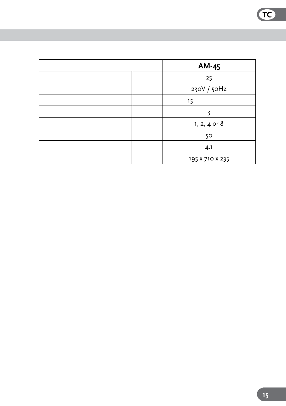 清潔及保養 規格, Am-45 | Amcor AM-45 User Manual | Page 15 / 24