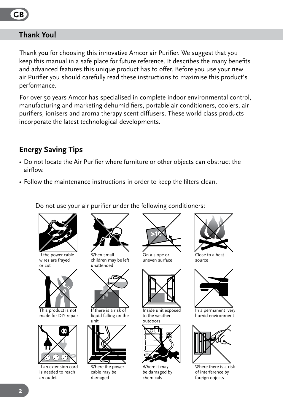 Energy saving tips | Amcor AM-45 User Manual | Page 2 / 24