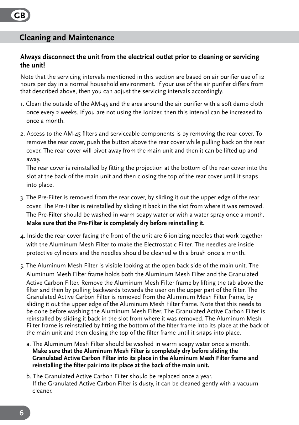 Cleaning and maintenance | Amcor AM-45 User Manual | Page 6 / 24