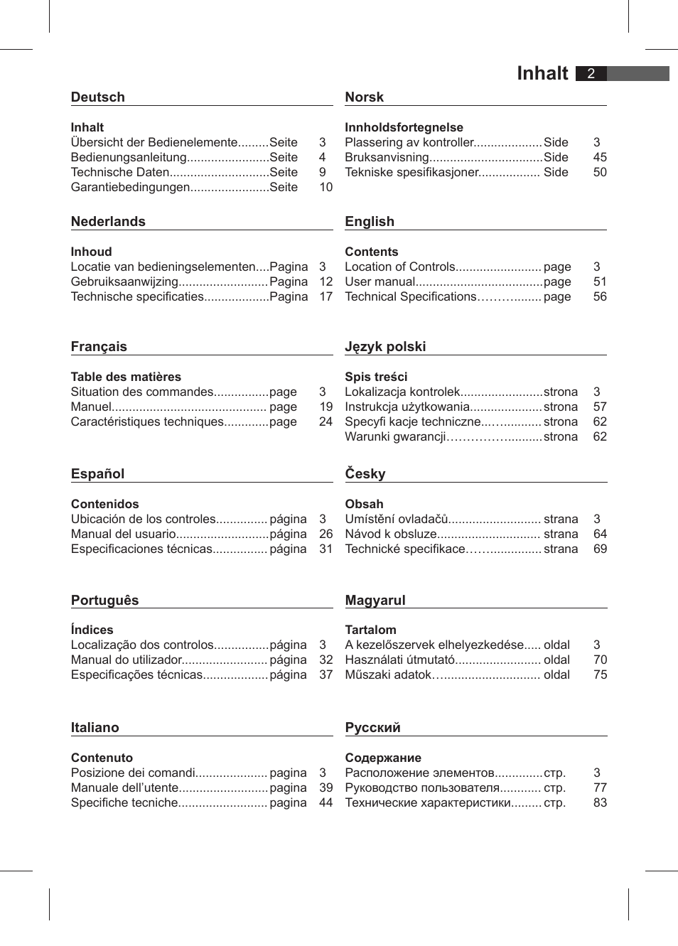 Inhalt | AEG SRC 4321 User Manual | Page 2 / 86