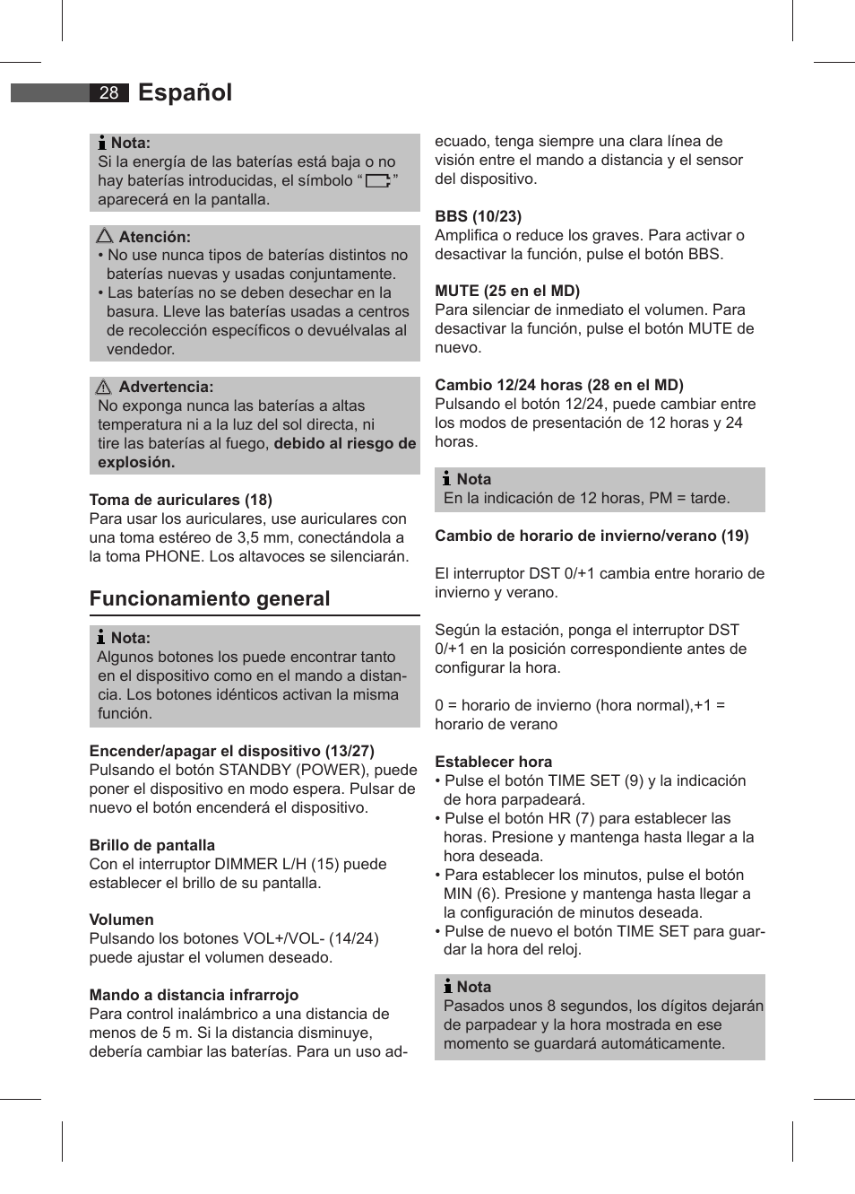 Español, Funcionamiento general | AEG SRC 4321 User Manual | Page 28 / 86