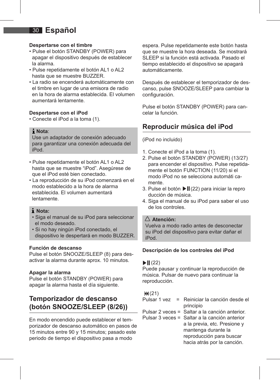 Español, Reproducir música del ipod | AEG SRC 4321 User Manual | Page 30 / 86