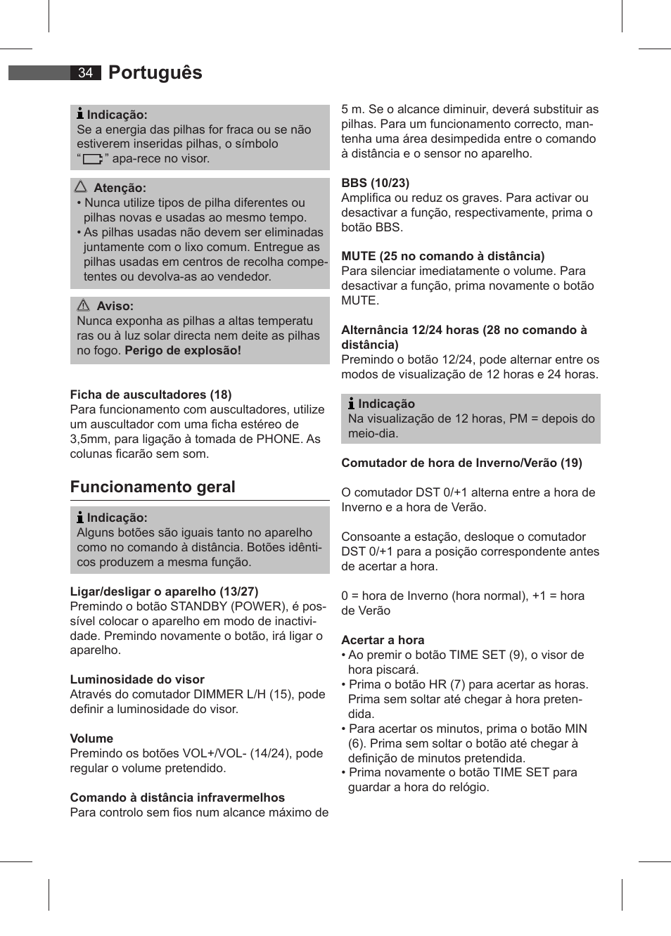 Português, Funcionamento geral | AEG SRC 4321 User Manual | Page 34 / 86