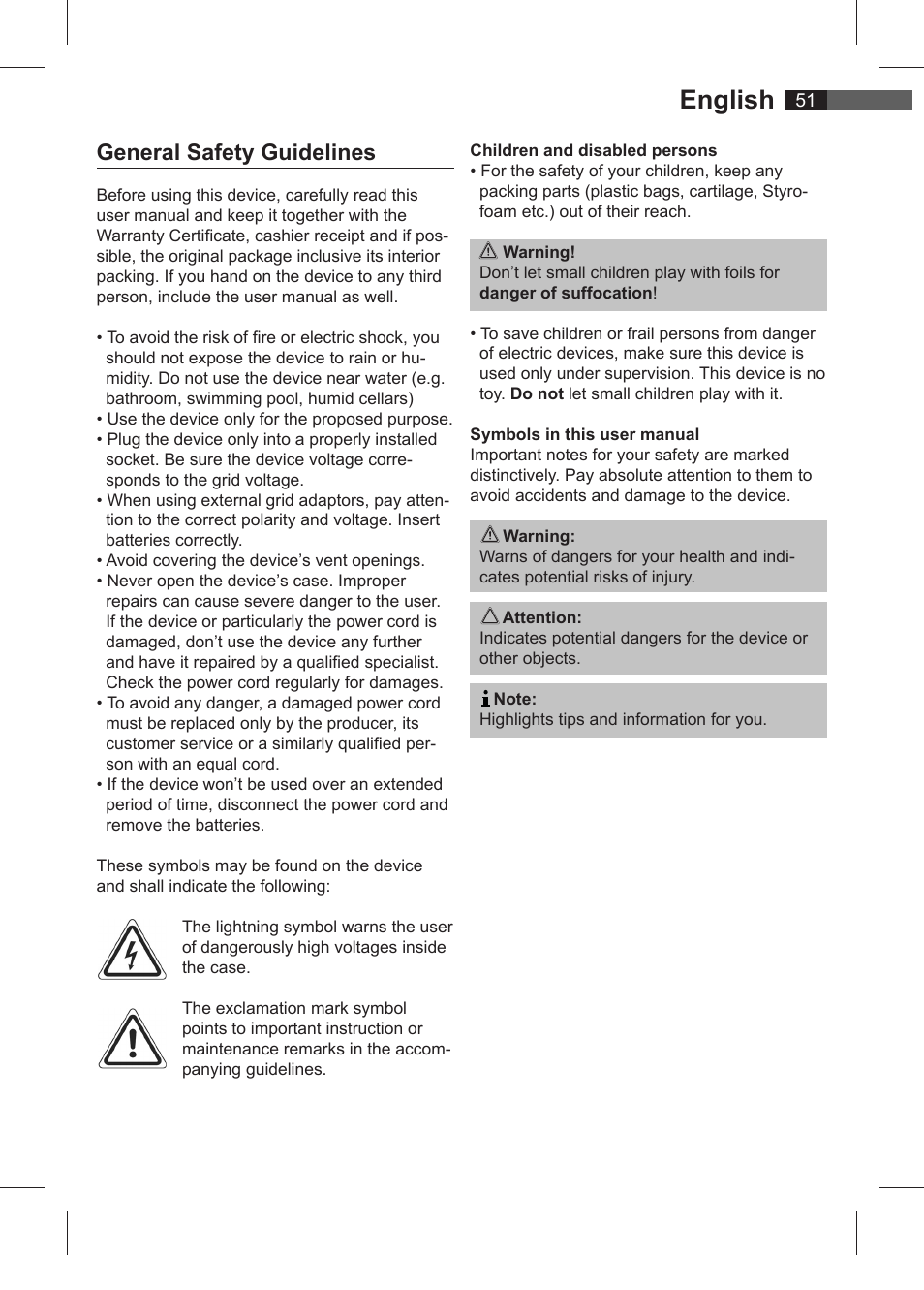 English, General safety guidelines | AEG SRC 4321 User Manual | Page 51 / 86