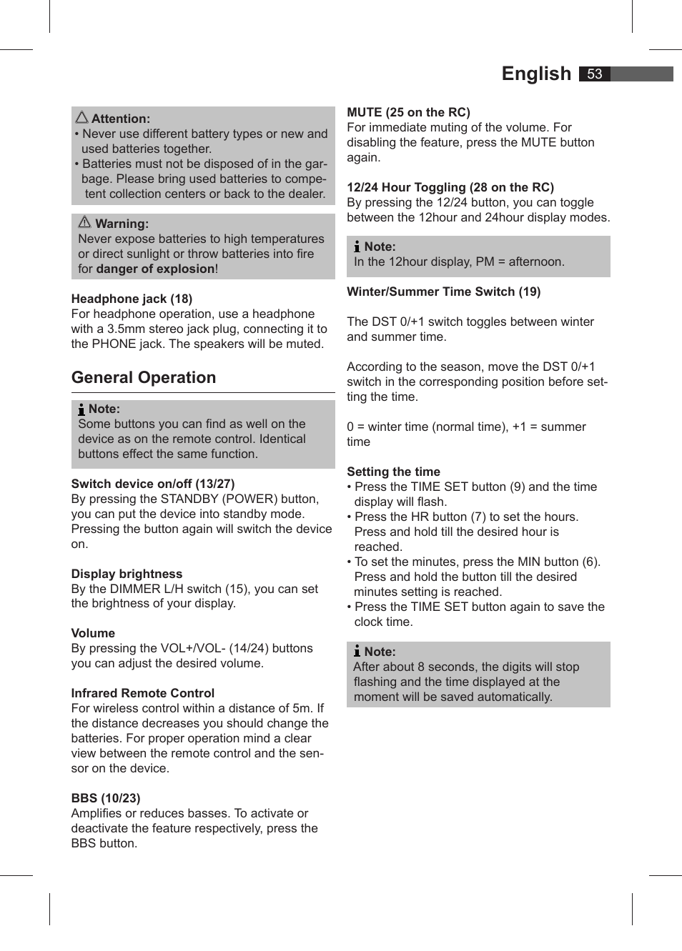 English, General operation | AEG SRC 4321 User Manual | Page 53 / 86