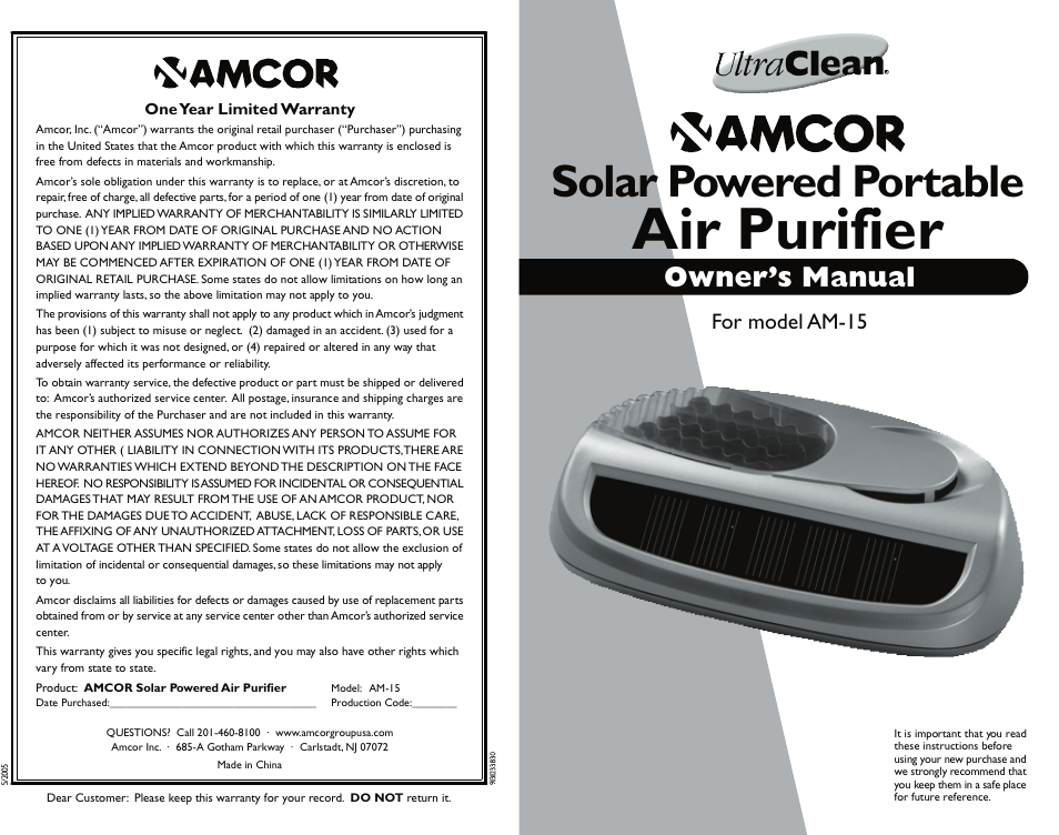 Amcor AM-15 User Manual | 2 pages