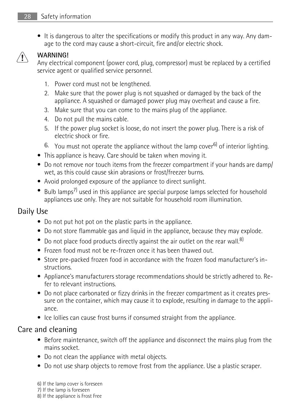 Daily use, Care and cleaning | AEG SCN91800C1 User Manual | Page 28 / 92