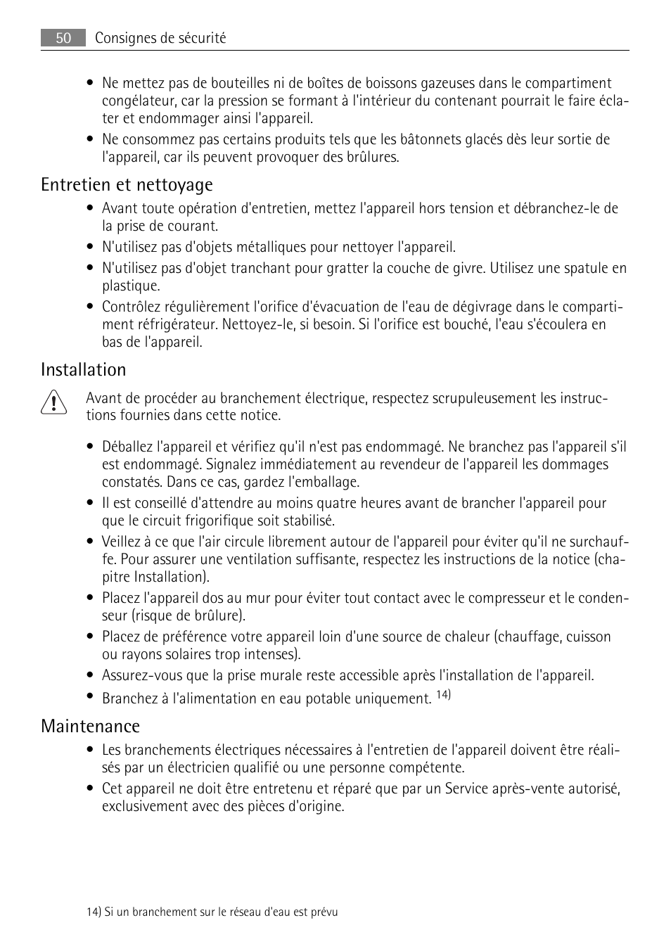 Entretien et nettoyage, Installation, Maintenance | AEG SCN91800C1 User Manual | Page 50 / 92