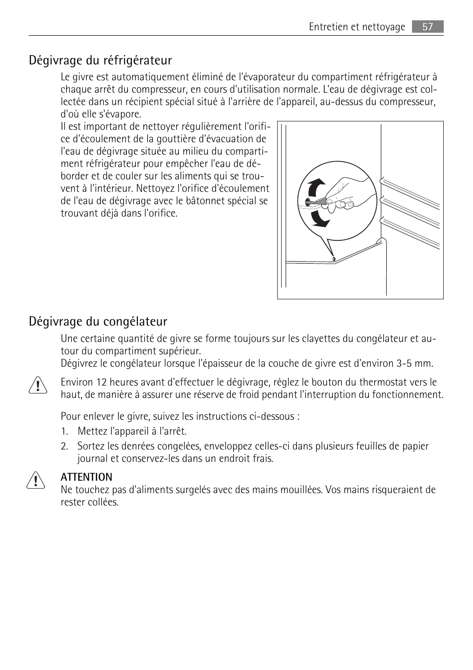 Dégivrage du réfrigérateur, Dégivrage du congélateur | AEG SCN91800C1 User Manual | Page 57 / 92