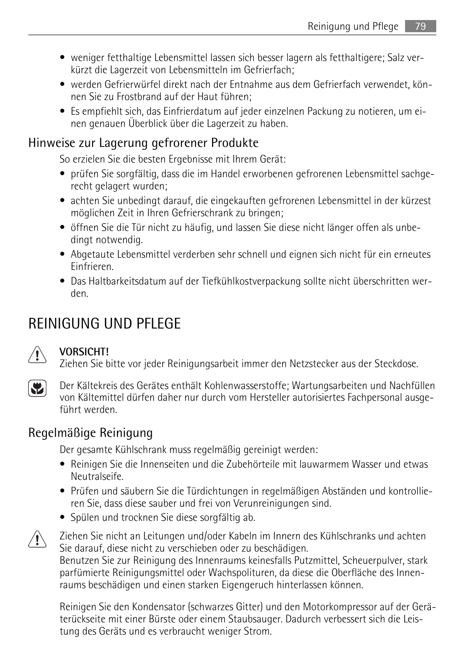 Reinigung und pflege, Hinweise zur lagerung gefrorener produkte, Regelmäßige reinigung | AEG SCN91800C1 User Manual | Page 79 / 92