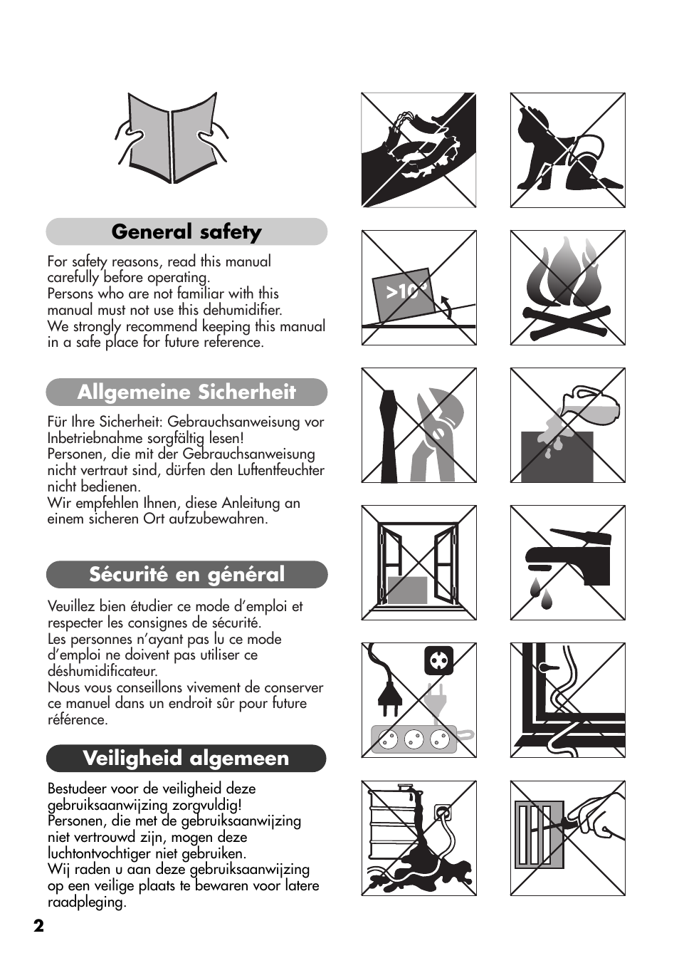 Allgemeine sicherheit | Amcor D950E User Manual | Page 2 / 20