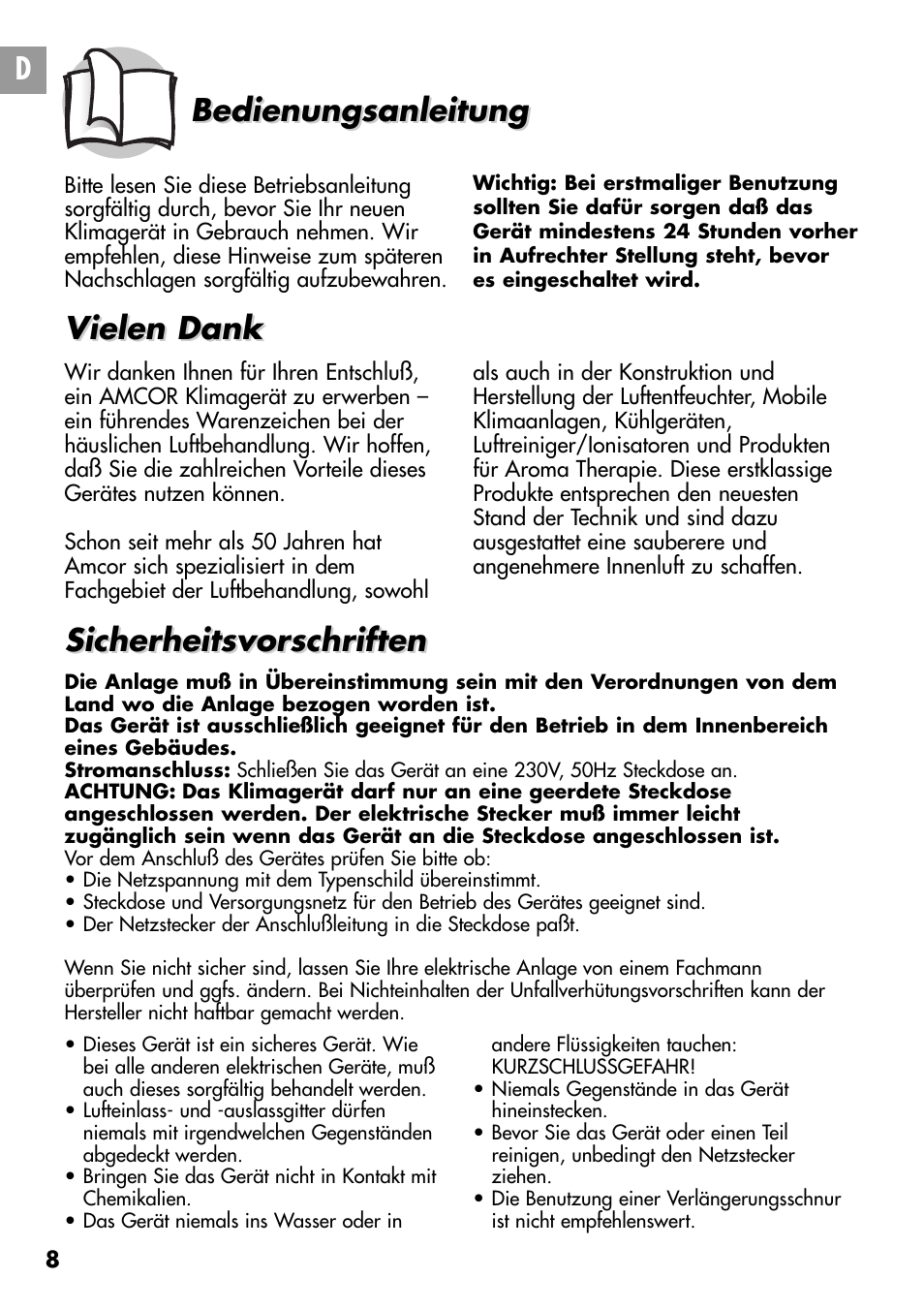 Bedienungsanleitung | Amcor D950E User Manual | Page 8 / 20