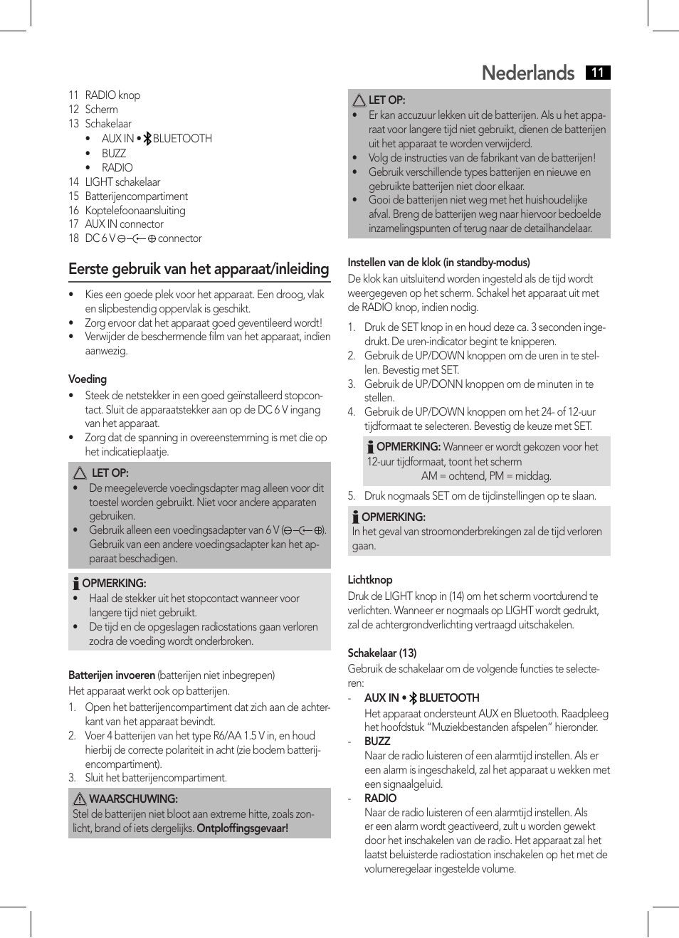 Nederlands, Eerste gebruik van het apparaat/inleiding | AEG MR 4139 BT schwarz User Manual | Page 11 / 58