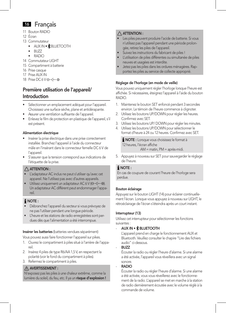 Français, Première utilisation de l’appareil/ introduction | AEG MR 4139 BT schwarz User Manual | Page 16 / 58